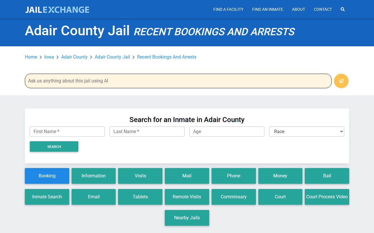 Unofficial Adair County recent booking guide directing readers to jail records